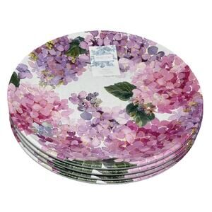 Set 4 Shabby Chic Pink Purple Hydrangea MELAMINE Salad Plate Set Floral Summer